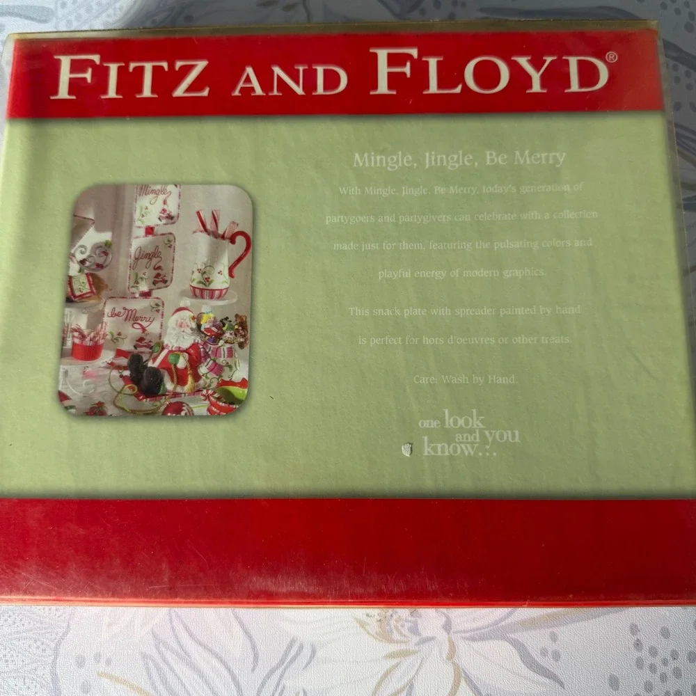 Fitz and Floyd Santa Snack‎ Plate Spreader Mingle Jingle Be Merry Set Christmas